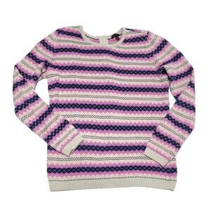 Talbots Fair Isle stripped knit sweater zip back women's medium crew neck
